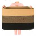 MINTWOOD Design 112L Extra Large Blanket Basket Holder Living Room, 25"x17"x16" Rectangle Rope Woven Storage Basket with Handles for Laundry, Pool Towels, Shoes, Dog Toy Organizer Bin Box, Black Jute