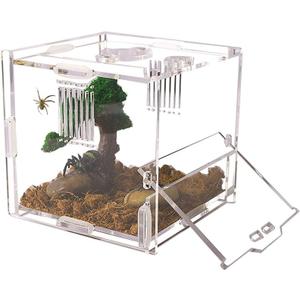 Acrylic Jumping Spider Enclosure, Small Reptile Terrarium Habitat for Tarantula Snail Insect Small Reptile (4.5x4.3x4.1inch)