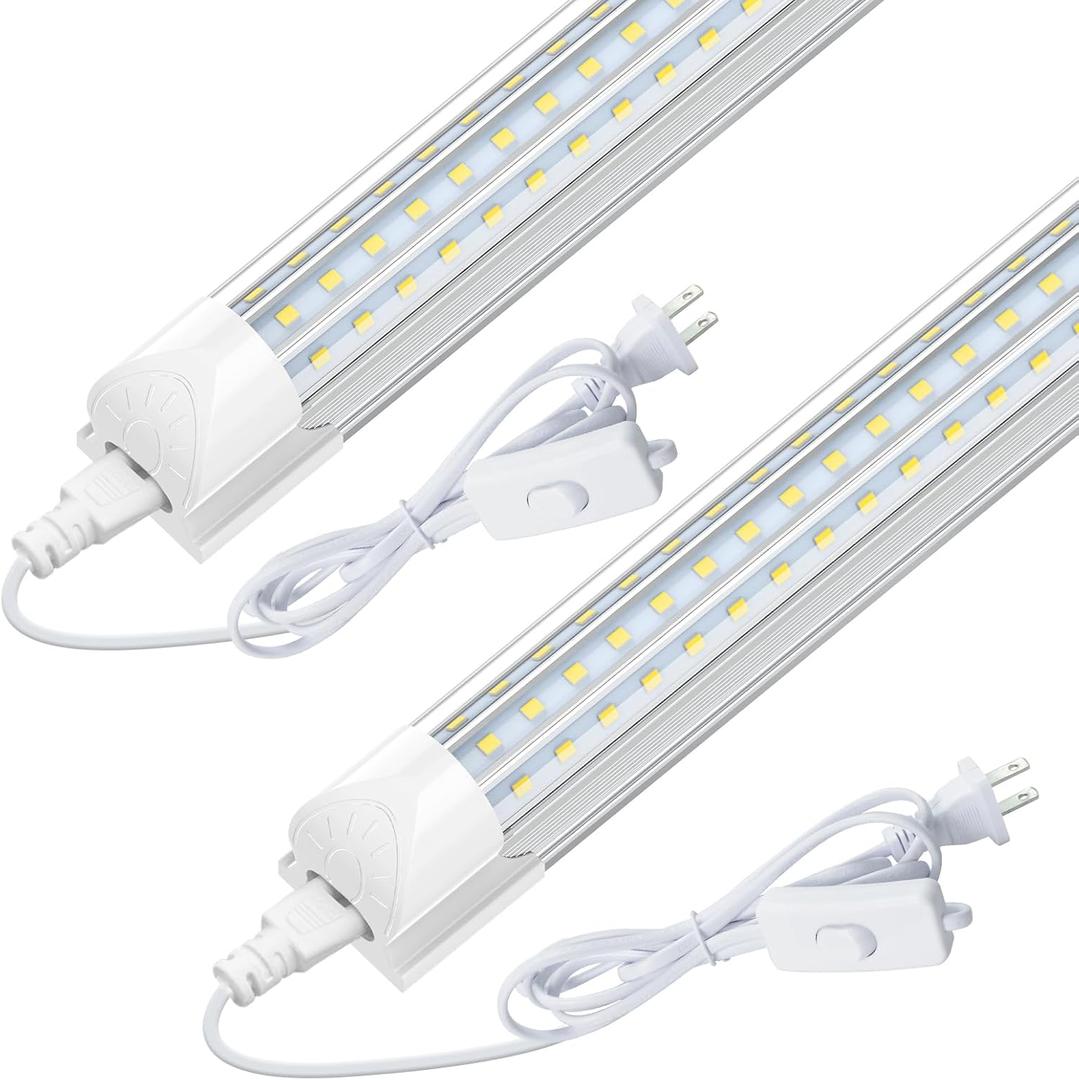 CNSUNWAY Led Shop Lights 4FT, D Shape LED Light 50W 7500LM 6500K Daylight White, Garage Light, Linkable Clear Cover T8 Integrated for Garage Workshop Workbench, ETL Listed(2-Pack)