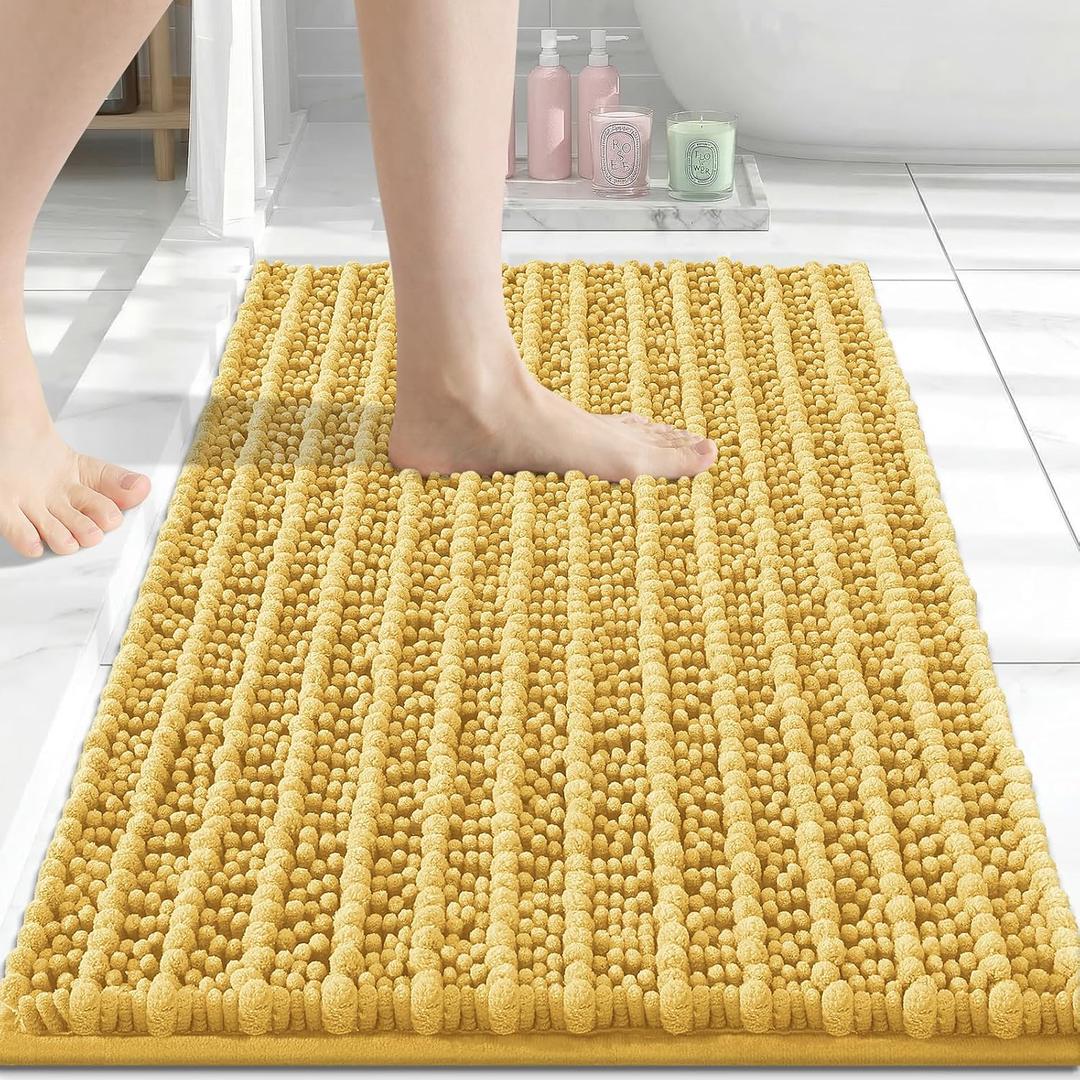 Arotive Luxury Bathroom Rugs 24x16, Extra Soft Thick Absorbent Shaggy Chenille Bath Rugs, Non-Slip Machine Wash Dry, Bath Mats for Bathroom Floor, Tub and Shower, Home Decor Accessories, Yellow