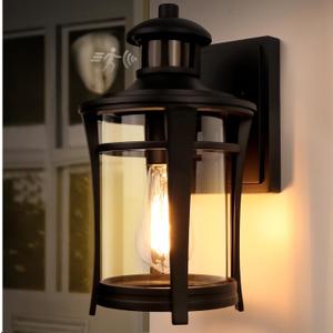 Motion Sensor Outdoor Lights, 3 Lighting Modes Porch Light Fixture for House, Dusk to Dawn Exterior Wall Light, Waterproof Aluminum Anti-Rust Lantern for Garage Entryway, Motion Activated (1pack, Black)