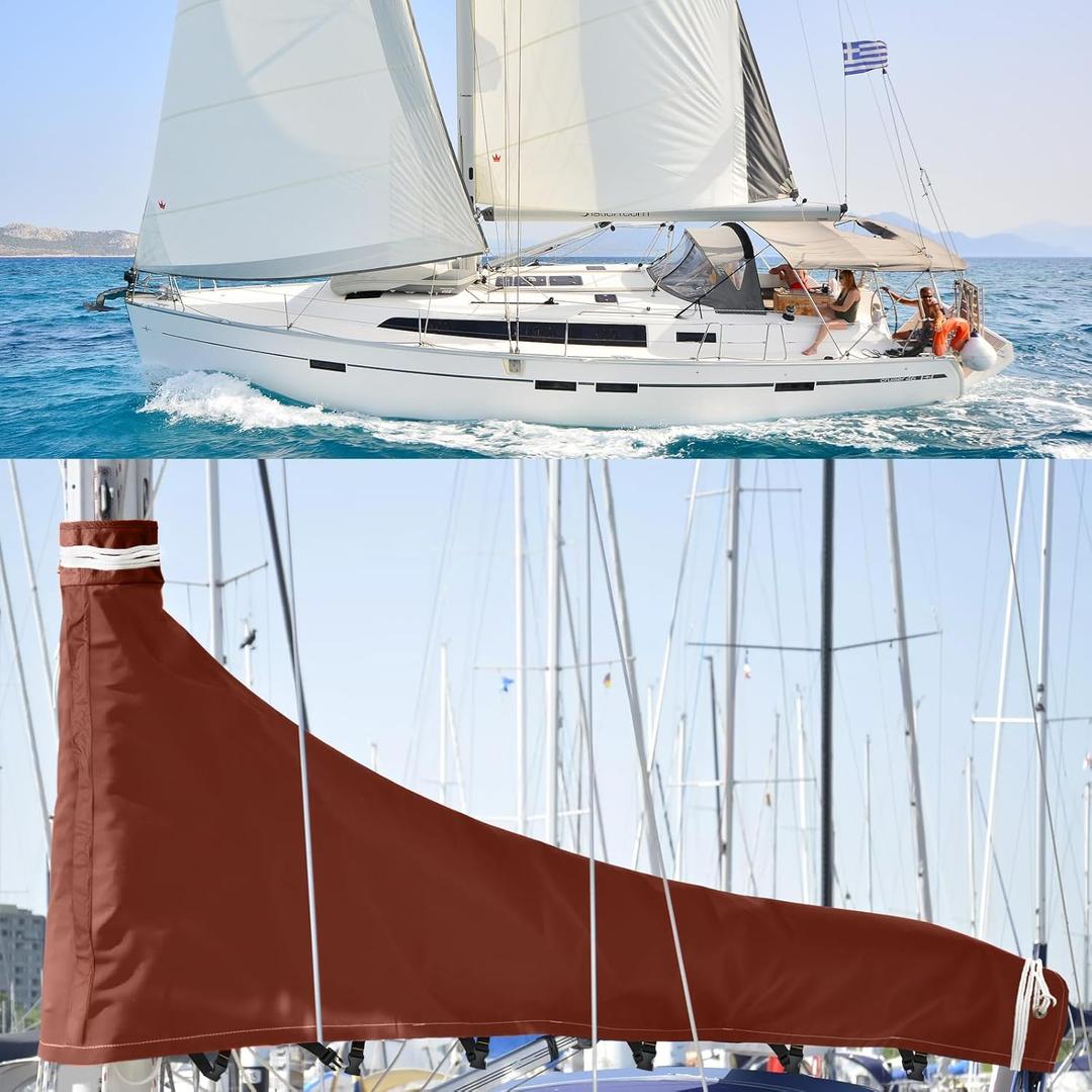 GUDWAT Waterproof Mainsail Boom Cover, Heavy Duty 1200D Sailboat Mainsail Cover UV Protection Weather-Resistant, Boom Length 14'-16' Burgundy