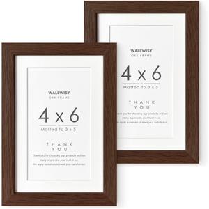 4x6 Picture Frame, Solid Oak Wood 4x6 Picture Frames with Mat to 3x5(Openning Size is 2.75x4.75), Natural Oak 6x4 Frame, (Walnut Set of 2)