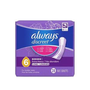 Always Discreet Adult Incontinence Pads for Women, Heavy Absorbency, Long Length, Postpartum Pads, 84 Count (3 Packs of 28)