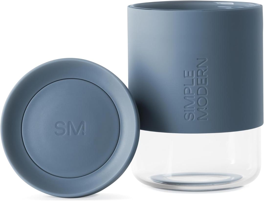 Simple Modern Clarity Cup | Glass Coffee Tumbler with 360 Lid and Silicone Sleeve | Iced Cold Brew and Tea Travel Mug | 12oz, Blue Dune