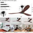 QUTWOB 60" Wood Ceiling Fan No Lights with Remote Control，Wooden 3 Blades Ceiling Fans Without Light for Patio,Garage,Living Room,Bedroom,Office,Indoor/Outdoor(Black+Dark Walnut)