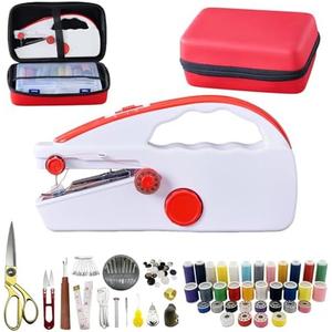 Handheld Sewing Machine Heavy Duty, with Red Leather Storage Case and 110-Piece Sewing Kit, Mini Portable, Ideal for Adults & Beginners, Complete Set of Quick Home Clothing Repair Tools, Good Gift