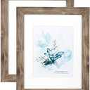 KAIWIN 100% Solid Wood Brown 11x14 Picture Frame 2 Pack Display Picture 8x10 with Mat, HD Glass Inside, Rustic Wooden Photo Frames for Wall Mounting