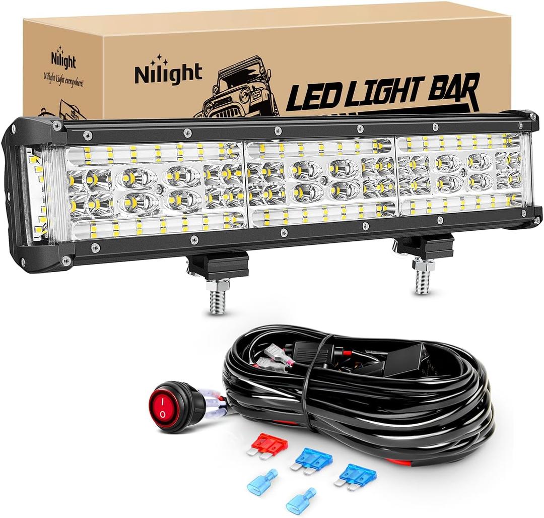 Nilight 13.5 Inch Side Shooter LED Light Bar Quadruple Row Spot Flood Combo Lights w/Wiring Kit for Fog Driving Work Lighting on Truck SUV ATV UTV Pick-up Van Boat Tractor