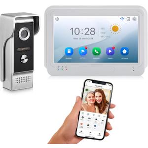 Wireless WiFi Video Doorbell Intercom System, 1080P Video Door Camera with Monitor, 7 Inch Touch Screen Video Door Phone, No Monthly Fees, Tuya APP Remote Intercom (Wired Power)
