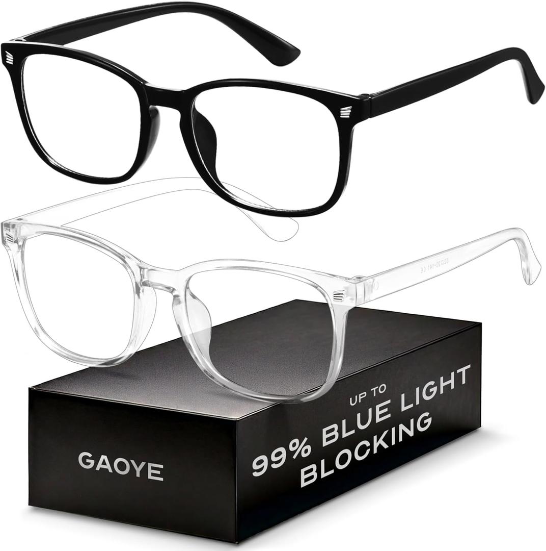 Blue Light Blocking Glasses - Fashion Square Eyeglasses, Anti UV Ray Computer Gaming Glasses Blue Blockers for Women/Men (*Black & Transparent)