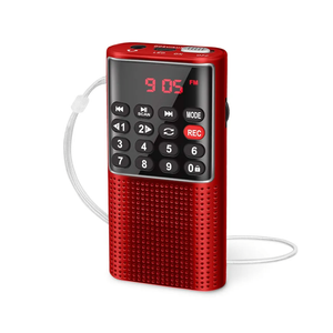 PRUNUS J-328 Mini Portable Pocket FM Radio MP3 Walkman Radio with Recorder, Lock Key, SD Card Player, Rechargeable Battery Operated(NO AM) Red