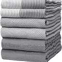 Premium Kitchen Towels (20”x 28”, 6 Pack) | Large Cotton Kitchen Hand Towel | Flat & Terry Dish Cloths | Highly Absorbent Tea Towels Set with Hanging Loop | Gray