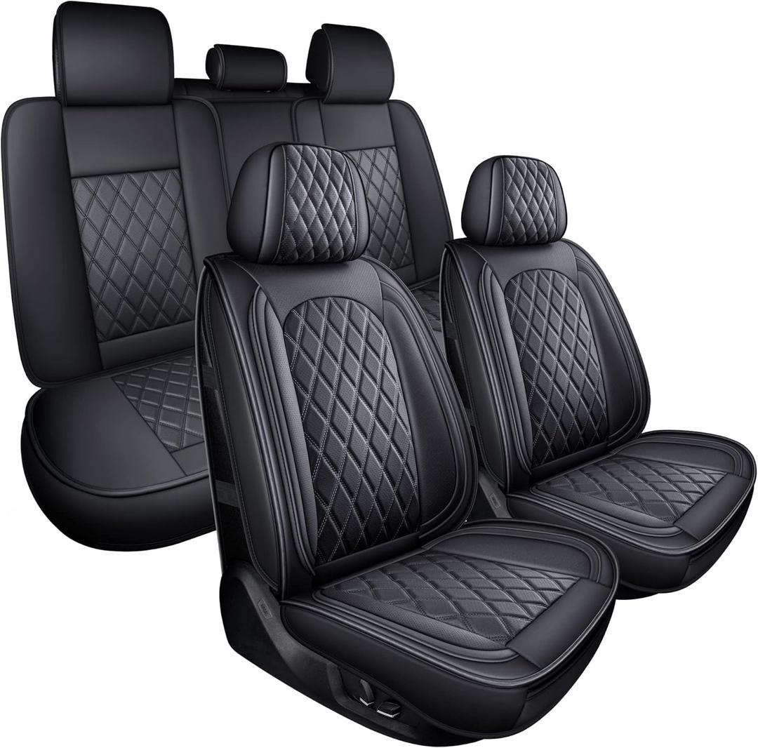 MIROZO Seat Covers Full Set,Car Seat Covers Breathable Car Seat Protector Waterproof Fit for Most Sedan, Truck and SUV for Elantra Sonata Sportage CRV Accord Chevy Equinox (5PCS Full Set, Black)