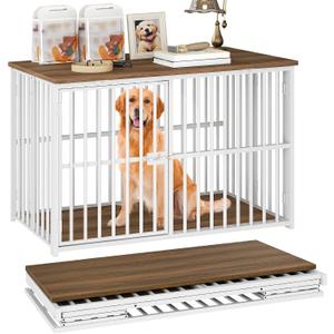 YATINEY Foldable Dog Crate Furniture, 37.4" Dog Kennel for Medium Dogs, No Assembly, Collapsible Dog Crate, Indoor Dog Cage End Table, with Secure Lock, for Living Room, Hallway, Bedroom, DC12WH