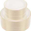 PULOTE 100PCS White  Plastic Plates - Cream Plastic Disposable Heavy Duty for Party & Thanksgiving - Include 50 Each (Dinner & Dessert) Plates