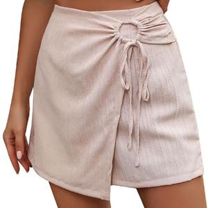 Womens Casual Split Hem High Waist Skorts Skirt Shorts Tie Knot Fited Bodycon Solid Color Mini Wrap Shorts (L)