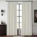 QJmydeco Beige White Linen Full Blackout Curtains 84 Inches Long, Viral Pinch Pleated Curtains with Hooks Thermal Insulated Boho Drapes for Living Room/Bedroom Window Treatment (40" Wx84 Lx2 Panels)