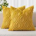 MIULEE Mustard Yellow Fall Throw Pillow Covers 18x18 Inch, Soft Plush Faux Wool Solid Couch Pillows Set of 2, Decorative Farmhouse Boho Cushion Covers for Sofa Living Room Bed Home Decor
