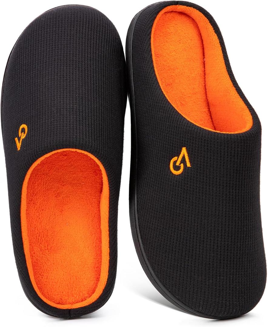 VeraCosy Men's Two-Tone Memory Foam House Slippers Indoor Outdoor Durable Rubber Sole (13-14, Orange)