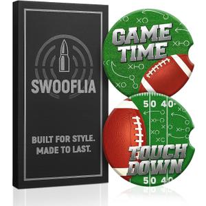 Swooflia Car Coasters for Men - Touch Down Ceramic Car Cupholder Coaster Cool Absorbent Mat Coaster with Cork Base 2 Pack Automotive Cup Holder Accessories New Driver Gifts