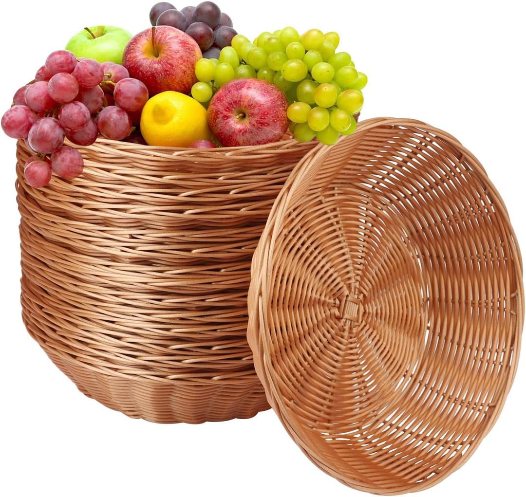 GNIEMCKIN 12 Pack Round Poly Wicker Basket, Diameter 9.5 In, Brown, Plastic, Polypropylene