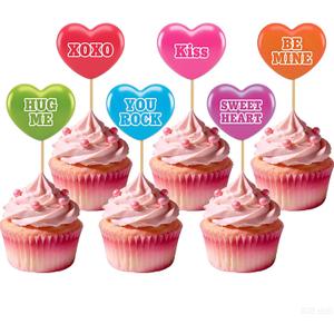 24Pcs Valentine's Day Cupcake Toppers, Colorful Heart Cupcake Picks, Sweet Party Cake Decorations for Valentine's Day, Weddings, and Proposals
