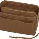 ZTUJO Purse Organizer Insert, Felt Bag Organizer with Metal Zipper, Handbag & Tote Shaper, For Speedy Neverfull Tote, 7 Sizes (Large, Light Coffee)
