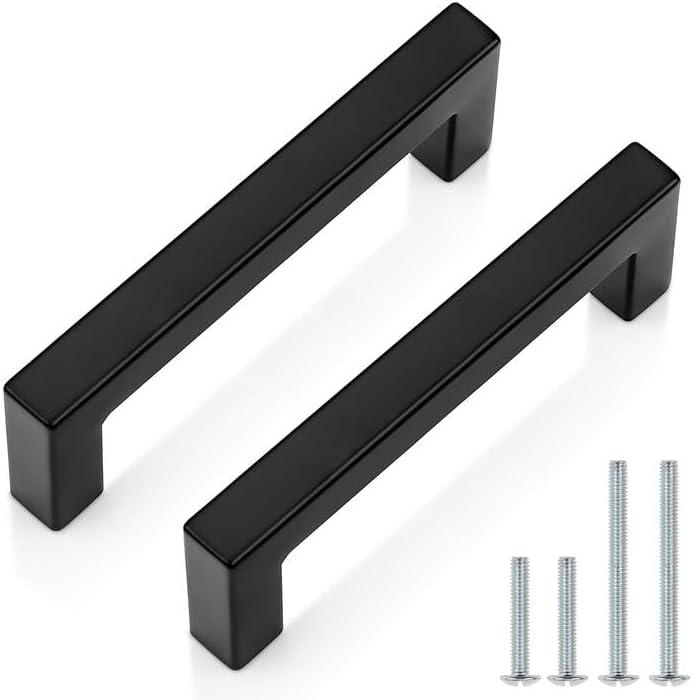 Probrico Cabinet Handles Stainless Steel Kitchen Drawer Pulls Square Bar Cabinet Hardware for Kitchen Bathroom Cupboard Dresser Black 10 Pack 3-1/2 Inch (90mm) Hole Center