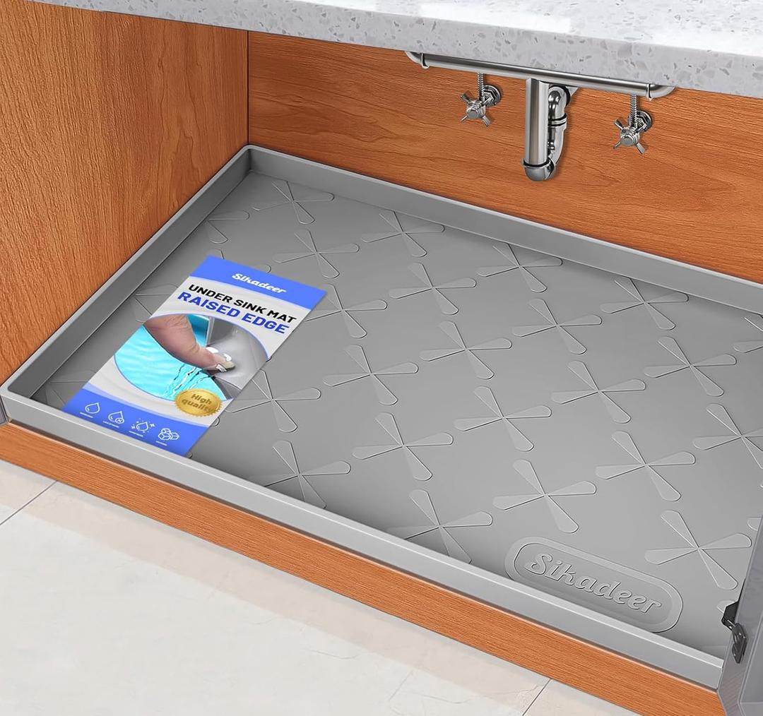 SIKADEER 34" x 22" Under Sink Mat Waterproof, Silicone Mat Kitchen Drawer Shelf and Cabinet Liner, Sink Protector for Kitchen Organizers and Storage, Boot Tray Pet Food Mats (Gray) SIKADEER 34" x 22" Under Sink Mat Waterproof, Silicone Mat Kitchen Drawer Shelf and Cabinet Liner, Sink Protector for Kitchen Organizers and Storage, Boot Tray Pet Food Mats (Gray)