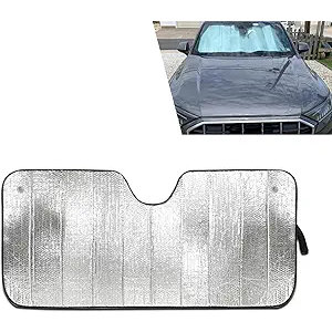 DYEKNEE 1 PC Car Front Windshield Sun Visor, 57" x 27.6" Hollow Bubble Reflective Foldable Easy to Store Visor with Storage Bag, Dovetail Suction Cup Mounting Accessories, for Cars (Black)