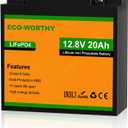 ECO-WORTHY 12V 20Ah LiFePO4 Lithium Battery, 4000+ Deep Cycle Rechargeable Battery with BMS for Trolling Motor, Fish Finder, Ham Radio, Solar System, Outdoor Camping