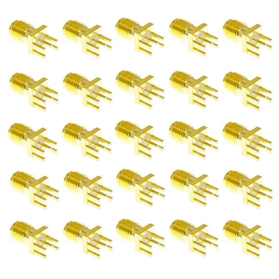 25PCS SMA Female PCB Panel Edge Mount Plug with 4 Pins Stand Straight Connector RF Coax Coaxial Adapter