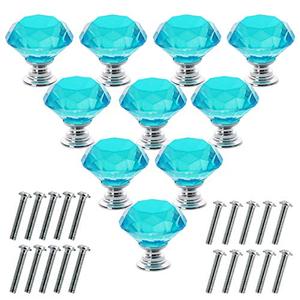 Akstore 10 Pcs Crystal Glass Cabinet Knobs 30mm Diamond Shape Drawer Kitchen Cabinets Dresser Cupboard Wardrobe Pulls Handles (Sky Blue), Missing 4 Knobs And Screws