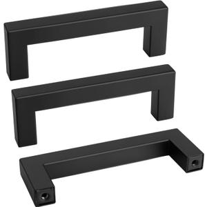 Goldenwarm 10Pack Black Square Bar Cabinet Pull Drawer Handle Stainless Steel Modern Hardware for Kitchen and Bathroom Cabinets Cupboard,Center to Center 3-1/2in (90mm) Square Bar Cabinet Pull