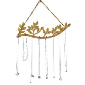 Wall Mounted Jewelry Necklace Holder Organizer with 8 Hooks and 43 Holes, Neatly Hanging Earring, Bracelet, and Keys - Rustic Gold Metal Tree Leaf Branch Wall Dcor