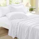 3 Pieces Ruffle Twin Sheet Set, White Bed Sheets Twin Size, Microfiber Coquette White Sheets with 16 Inch Deep Pocket Fitted Sheet, 1 Ruffled Flat Sheet & 1 Ruffled Pillow Shams