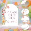 Please Sign Our Guestbook Sign - Wildflower Baby Shower Sign, 1 Pack Arch Acrylic Sign with Stand, Gender Reveal Party Table Decor, Floral Baby Shower Supplies (SE47)