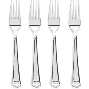 Prestee 300 Plastic Forks Heavy-Duty, Heavyweight Silverware Forks, Fancy Plastic Cutlery, Elegant Disposable Fork Pack, Bulk Disposable Flatware, Silver Fork for Christmas Holiday (Silver)