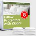 Ultra Soft Pillow Protectors with Zipper Standard Size - Set of 8 Breathable Pillow Covers - 100% Protection Against Stains, Dust & Dirt - Machine Washable (White)