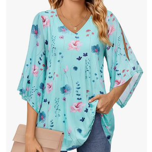 Blouse for Women Dressy Casual Summer Chiffon 3/4 Sleeve Tops Business Work Shirts Double Layered Tunic Evening Party Size 2XL