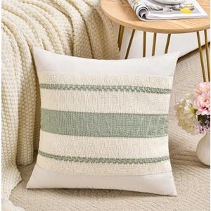 Fancy Homi Set of 1 Sage Green Boho Decorative Throw Pillow Covers 20x20 Inch for Living Room Bedroom Couch Bed Indoors, Rustic Retro Cushion Case, Bohemian Room Home Decor