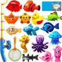 CozyBomB Magnetic Fishing Toys Game Set for Kids | Water Table Bathtub Kiddie Pool Party Pole Rod Net, Outdoor Plastic Floating Fish, Toddler Bath Color Ocean Sea Animals Birthday Gift Age 3-5 6 4-8
