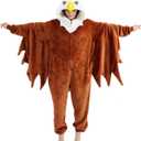 UiopSo Unisex Adult Eagle Onesie Pajamas, Flannel Hooded Sleepwear Halloween Costumes Animal Cosplay Homewear (Small, Bald Eagle)
