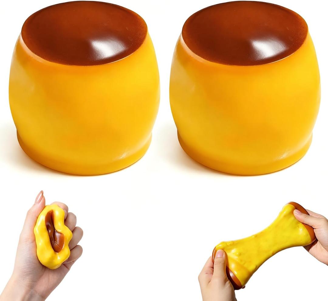 2PCS Crunchy Squishy Stress Ball, Caramel Pudding Stress Ball Squishy, Portable Handheld Sensory Toy, Ideal Anxiety‑Relief Gift for Adults, Cute Realistic Food-Desk Stress Relief