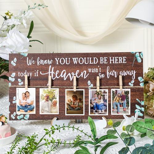 RattanView Wood Memory Table Sign 16 x 8 Inch in Loving Memory Wedding Sign with 5 Clips Wedding Decor for Ceremony and Reception Wooden Memorial Picture Board to Honor Souls(Eucalyptus 1)