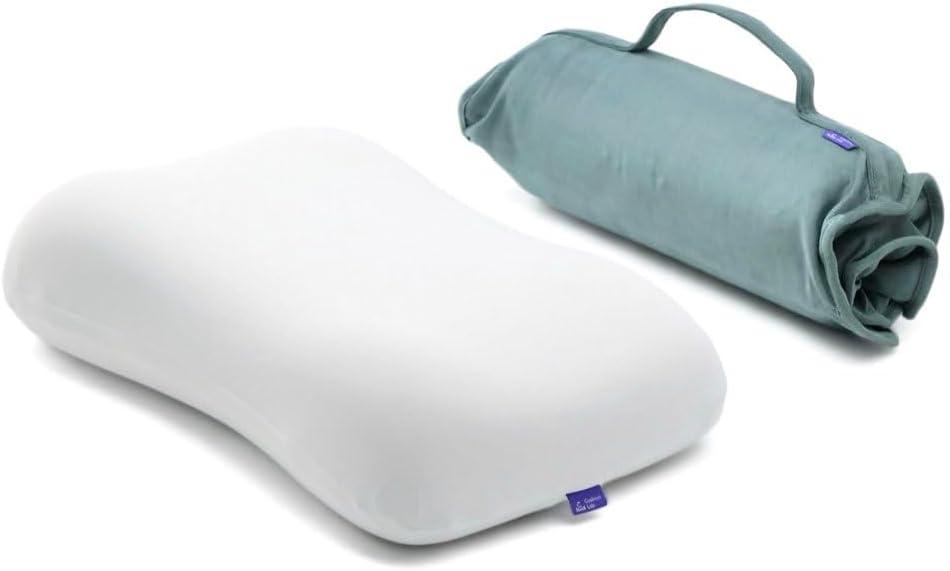 Cushion Lab Travel Deep Sleep Pillow Compact Memory Foam Neck Pillow for Sleeping, Portable Pillow for Hotels, Camping, Side & Back Sleepers, On-The-Go Wellness Green