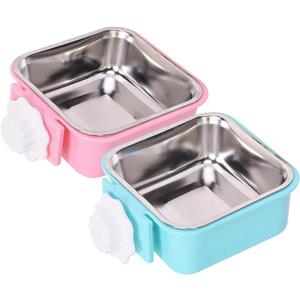 Dog Crate Bowl for Cage, Detachable Stainless Steel Pet Food Bowls, Hanging Anti-overturning Water Feeder Container Coop Cup for Cat Puppy Birds Rats Guinea Pigs Rabbit Hamster (2PCS)