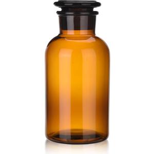 Lab Glass Reagent Bottle,Wide Mouth Glass Storage Bottle with Ground Stopper,Decorative Bottles/Vase (Amber, 1000ML)