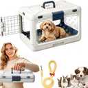 Foldable Hard Cat Carrier, Transparent Pet Crate for Cats & Small Dogs, Collapsible Travel Kennel with Ventilation & Urine Pad Mesh Grid, Portable Travel cage, Essential for pet Travel, White